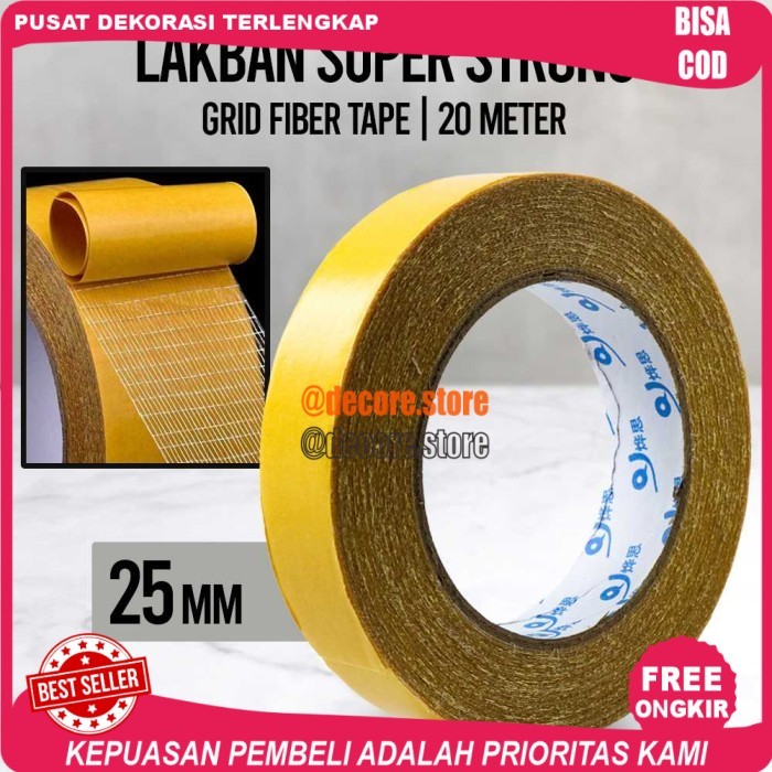 

Cod Lakban Perekat Super Kuat Fiber Grid Tape Multifungsi 20 Meter - 25 MM