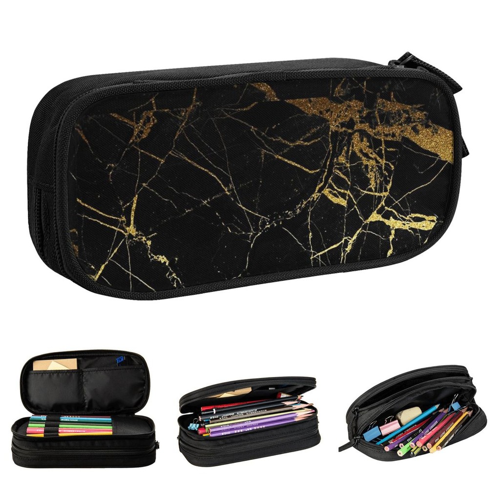 

Marble Of Black And Gold Pencil Cases Pencil Pouch Pen Holder for Girl Boy Big Capacity Bags Office Zipper Stationery