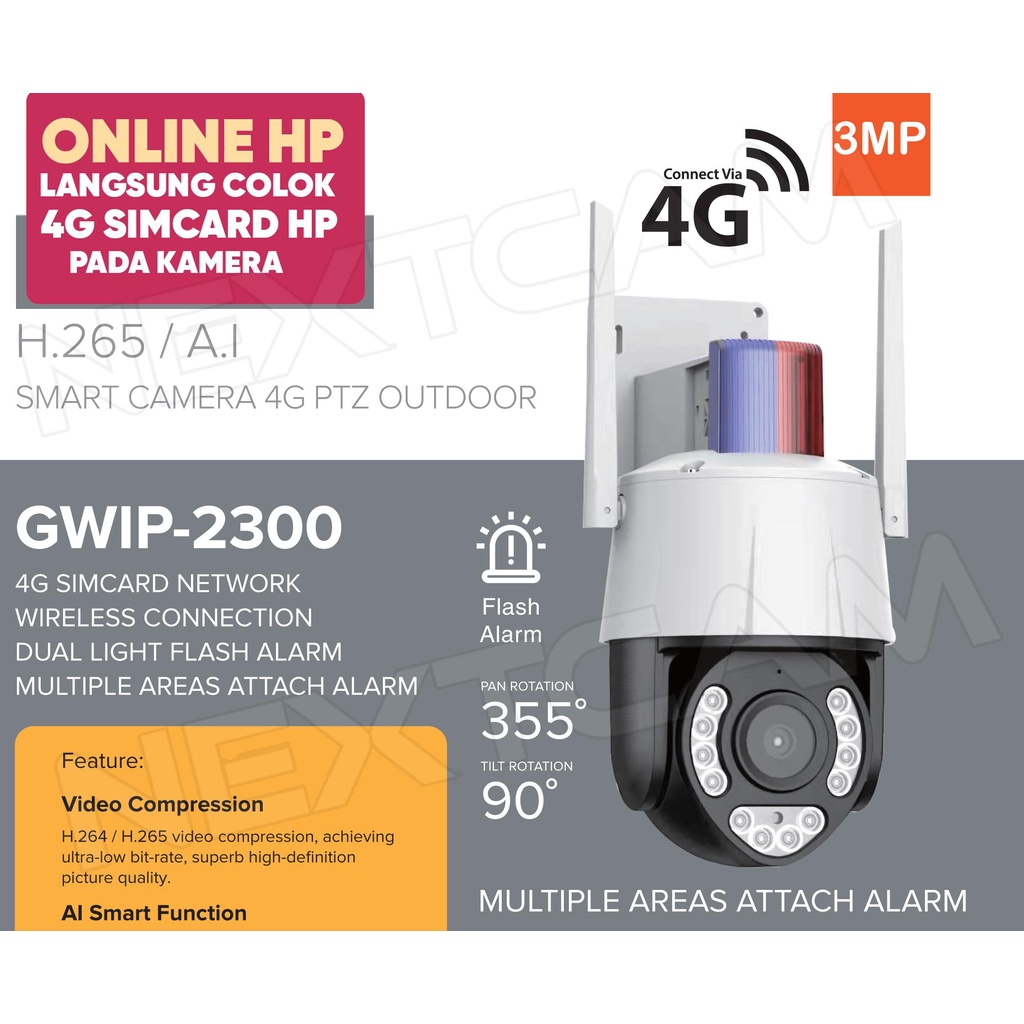 Kamera cctv Smart 3MP PTZ tanpa kabel langsung colok kartu 4G Simcard GSM Colorful Alarm Online HP