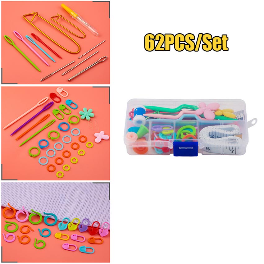 62Pcs/Set Alat Rajut Set / Perlengkapan Rajut Set Diy / Jarum Rajut Set