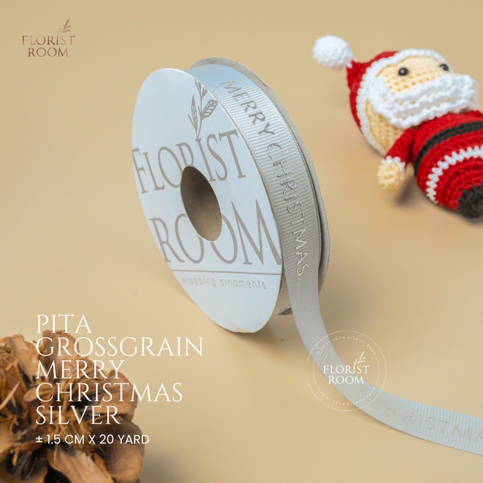 

Pita Grossgrain Merry Christmas SILVER - Pita Natal - ±1.5cm ORI