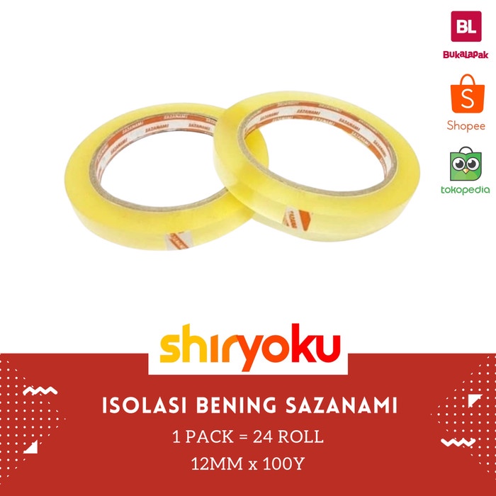 

Isolasi Bening 12MM X 100Y sazanami 1/2" Inch lakban bening selotip - 1 PACK 24 ROLL