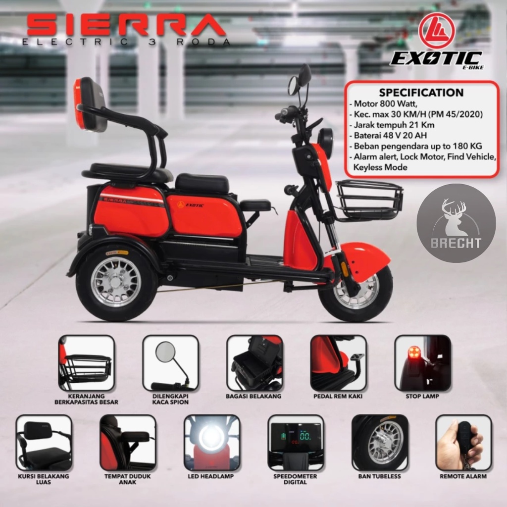 promo bulan ini Sepeda Listrik Roda Tiga Exotic Sierra 48 Volt 12 AH  (DIJAMIN TERMURAH)