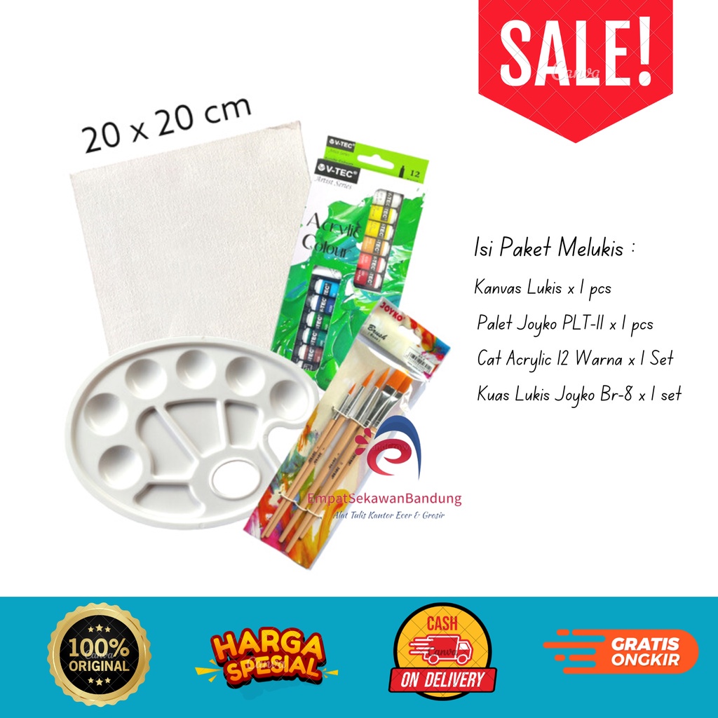 

Paket Melukis Lengkap Set 4 in 1 Set Kanvas 20x20 Kuas Palet dan Cat Acrylic - Set - SHESB