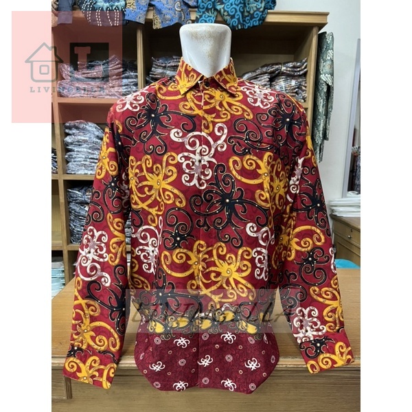 LivinGella - 12809 Kemeja Batik Pria motif Dayak batik Kalimantan