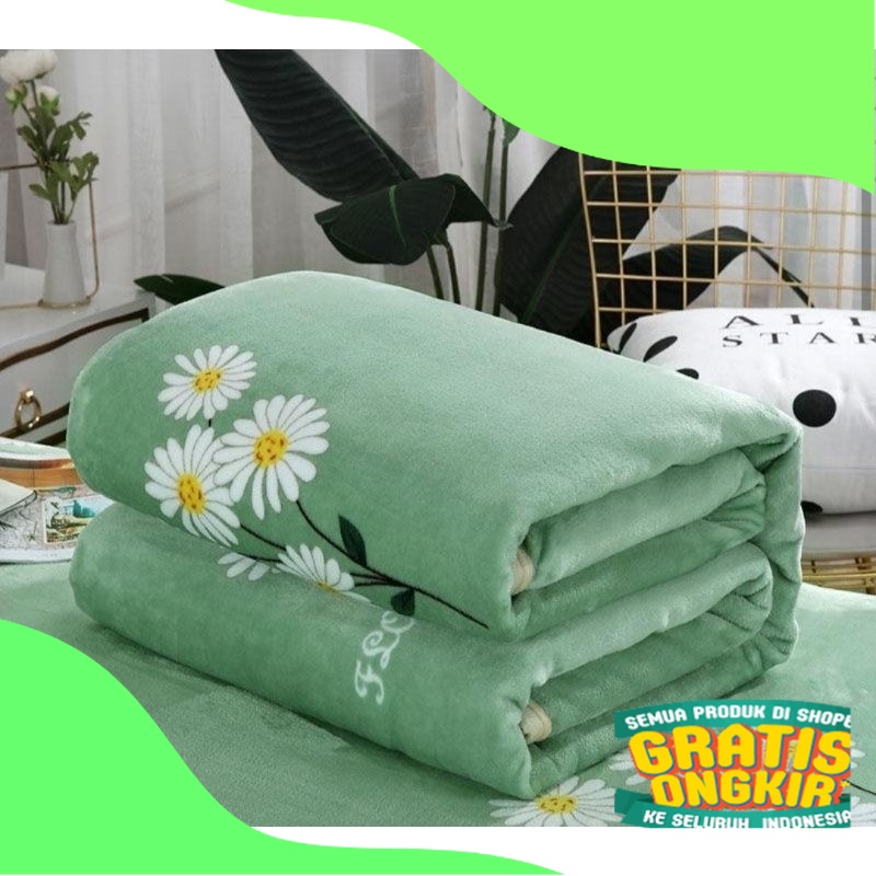 (PREMIUM JUMBO 500GR) SELIMUT DEWASA PREMIUM-Selimut Bulu Dewasa-Motif Bunga/ ungu lavender