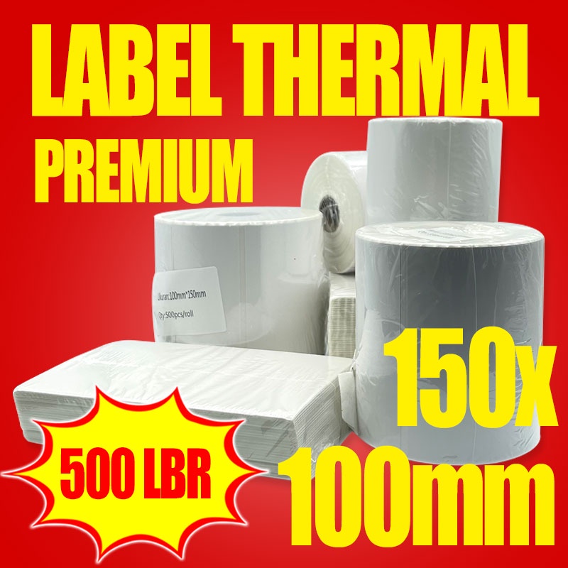 

(GOJEK/GRAB INSTAN) Stiker Label Thermal 100x150mm Sticker Label Continuous Label Kertas Barcode Tebal Premium Isi 500 Waterproof Tidak Luntur