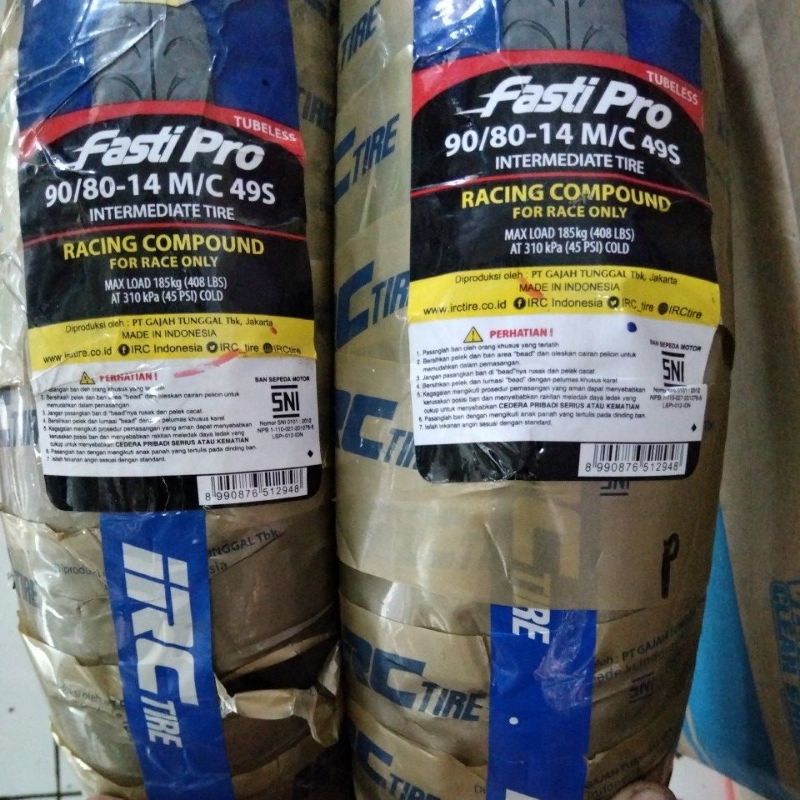 Paket Sepasang Ban Tubles IRC FASTI Pro 2 Ban 90/80 80/80 - 14 Ban Motor Racing Soft Compound Pasti 
