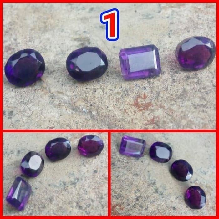 Borongan 4 Batu Akik Natural Glass Kecubung Ungu Antik