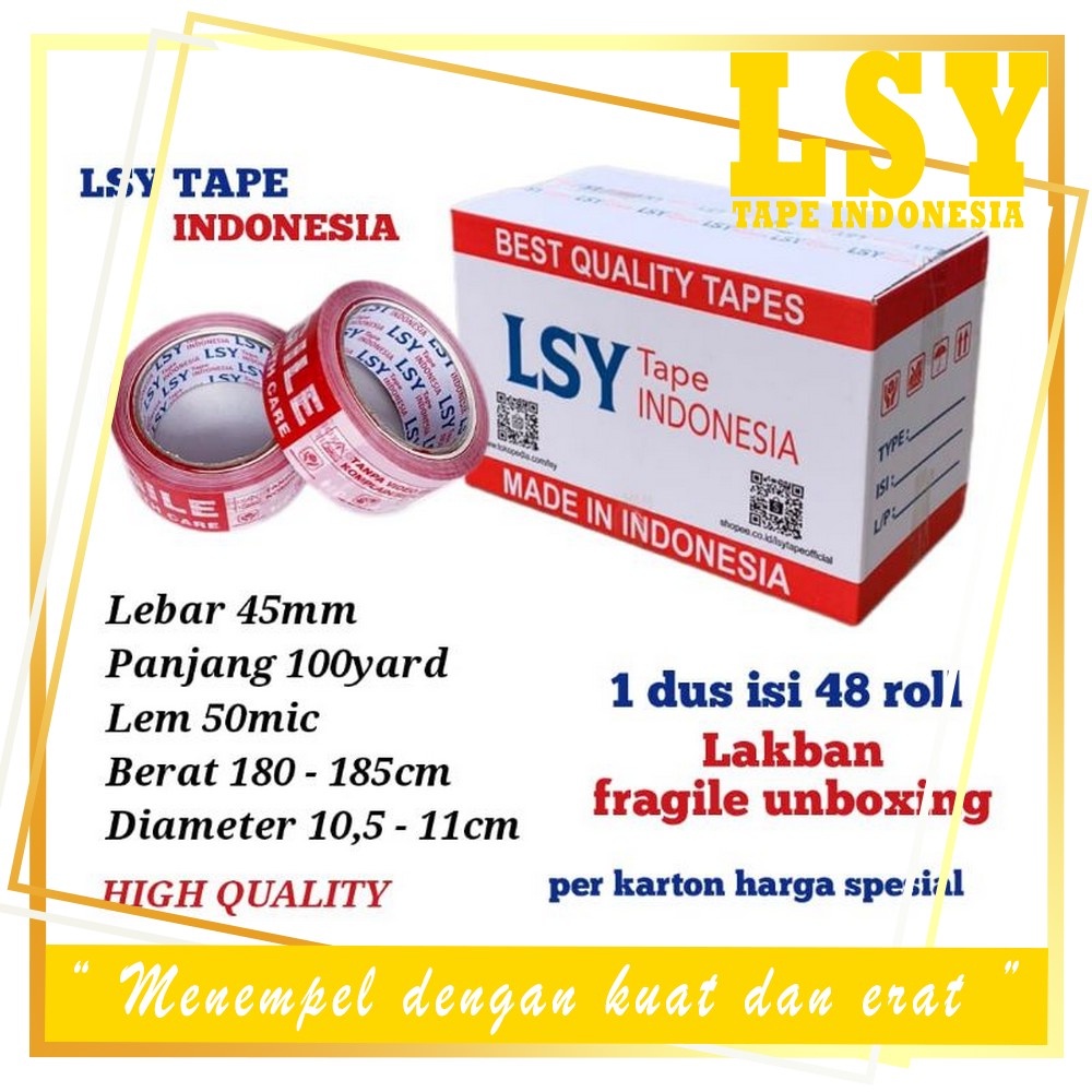 

LSY 1Dus Grosiran 48roll Lakban Fragile Unboxing Full 45mm x 100yard Full 50mic