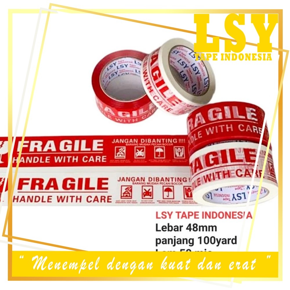 

LSY Lakban Fragile Merah Full 48mm x 100yard Full Super Lengket 50mic