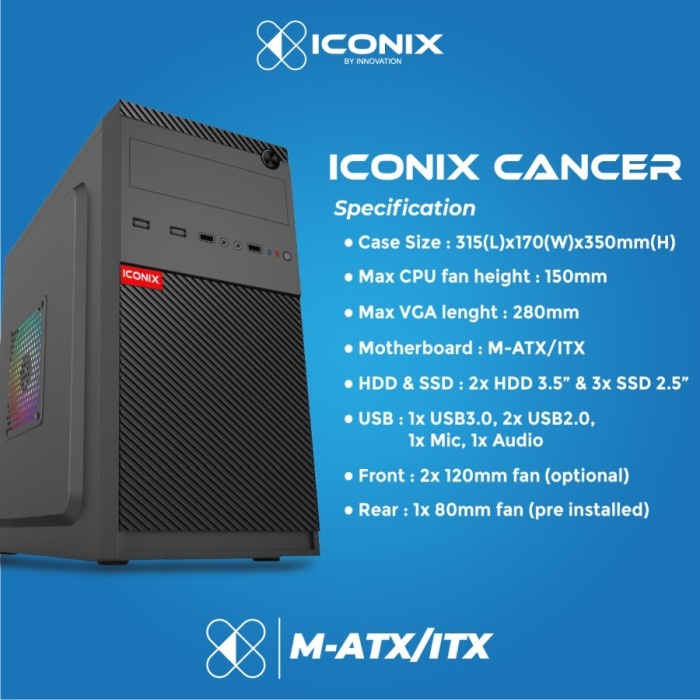 CASE ICONIX CANCER FREE PSU 500W CASING PC Komputer
