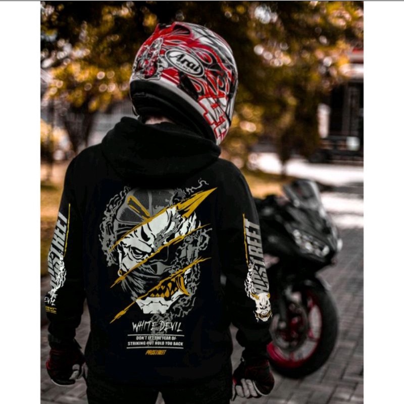 Jaket Hoodie Prostreet White Devil Sweater Sunmori Pria Wanita Unisex