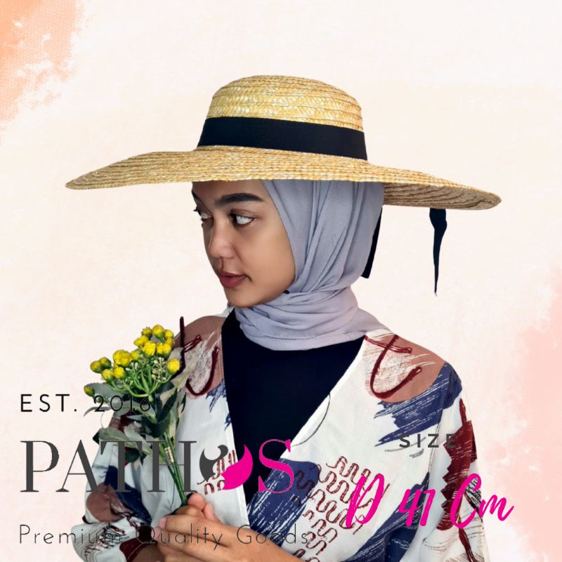 Topi Pantai Jerami Premium Anyam Rotan Wanita