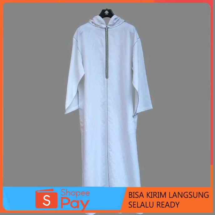 Diskon Baju Umroh Gamis Hoodie Djellaba Maroko Jalabah Jubah Kapucong Maroko Pria Pure Linen Putih |