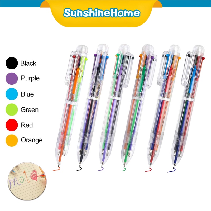 

Pena transparan 6 warna/bolpoin warna 6-in-1/pena multi-warna/warna/pena kantor/pena yang dapat ditarik/nyaman dan mudah digunakan