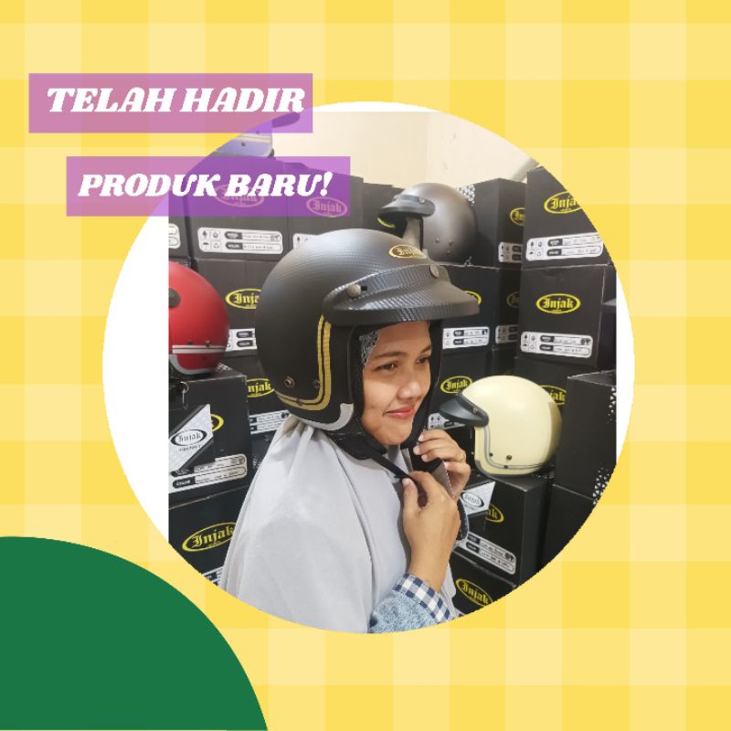 Helm Injak Carbon Original Helm Retro Injak Carbon pria Wanita Dewasa BLACK DOP
