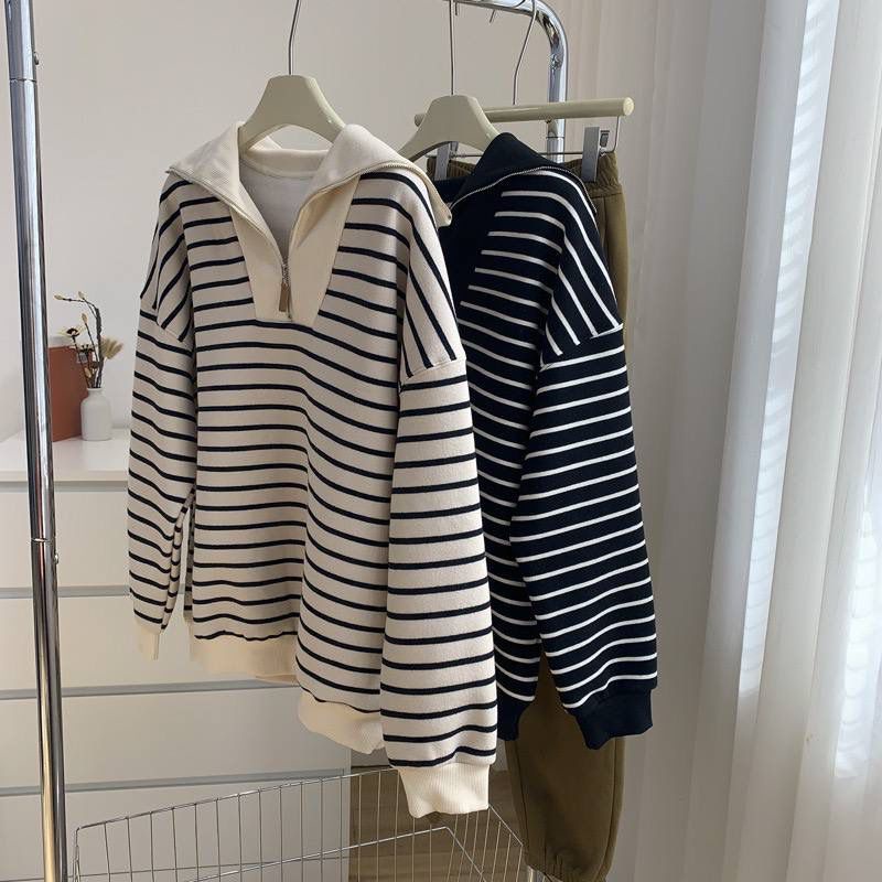 OUTER JAKET HOODIE FULL ZIPPER DEPAN VARIASI MOTIF GARIS SALUR TANGAN PANJANG PREMIUM WANITA JAKET R