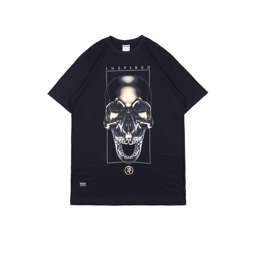 KAOS KATUN PRIA CASUAL LENGAN PENDEK HITAM ORIGINAL INSPIRED 27 | GLASS SKULL 03 BLACK