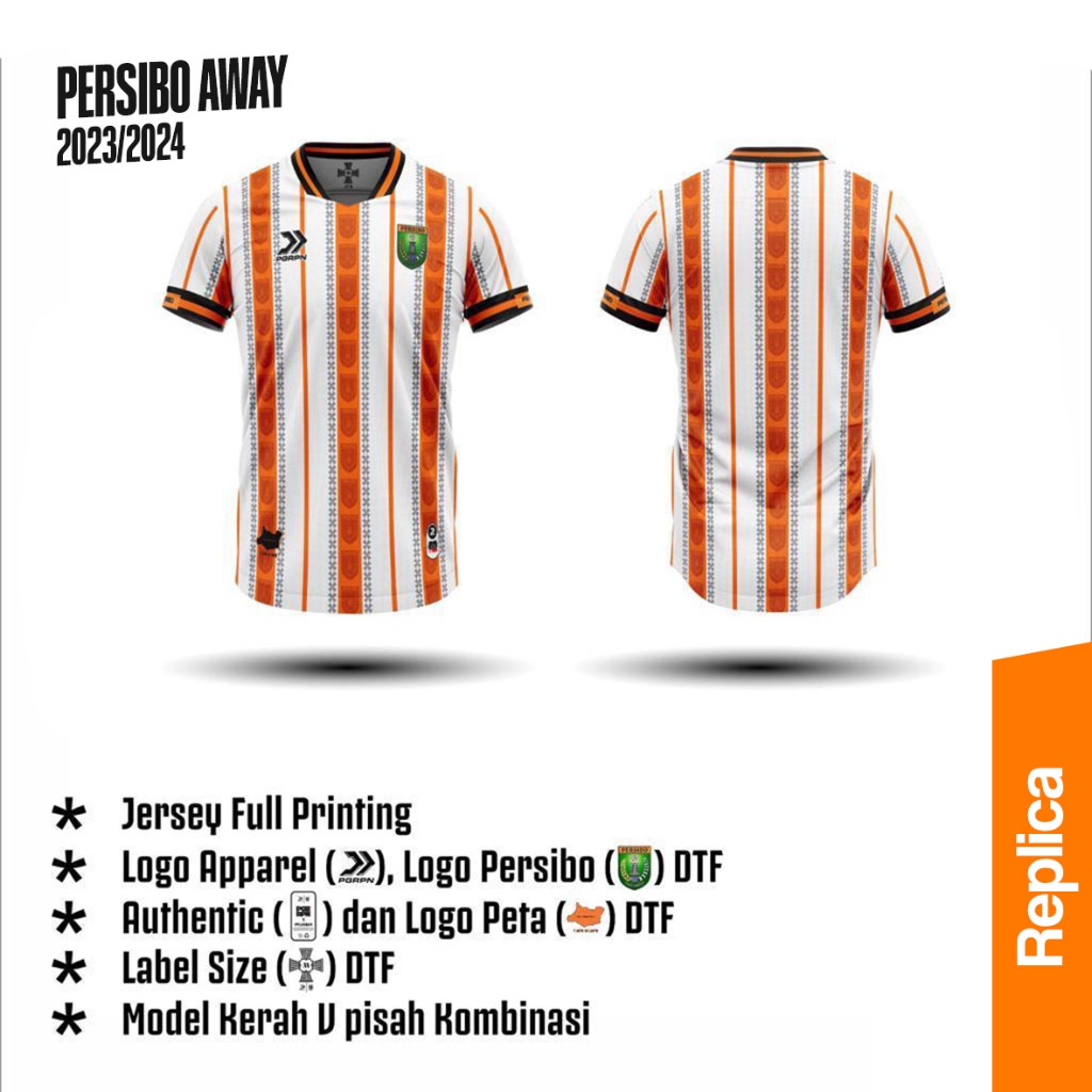 Jersey Persibo Away Jersey Replica Putih Orange
