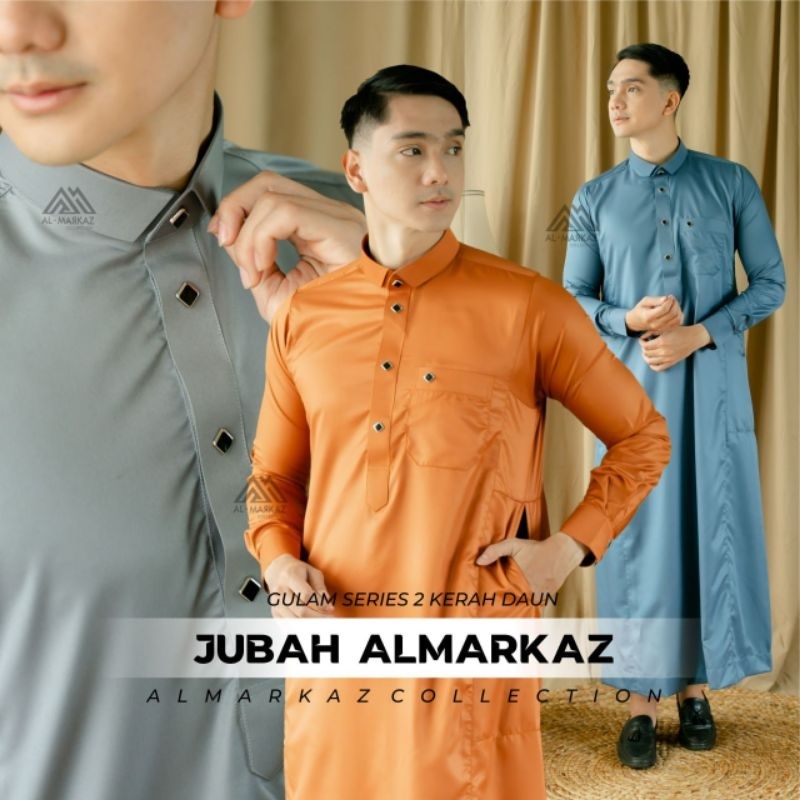 Jubah Pria Muslim Premium Gulam Kerah Daun Model Slimfit By Almarkaz