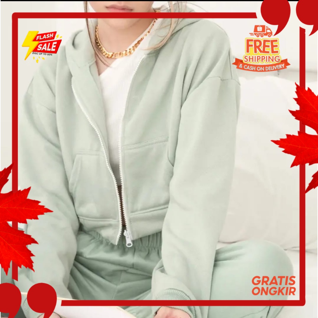OUTFIT JKT48 TERBARU NEW ERA //JAKET CROOPE HOODIE WANITA ZIPPER - SWEATER WANITA OMERA CROPE