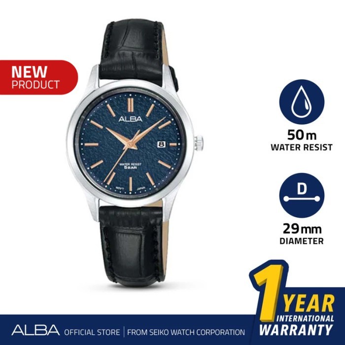 Jam Tangan Wanita Alba AH7BS9 Kulit Asli Hitam  Original