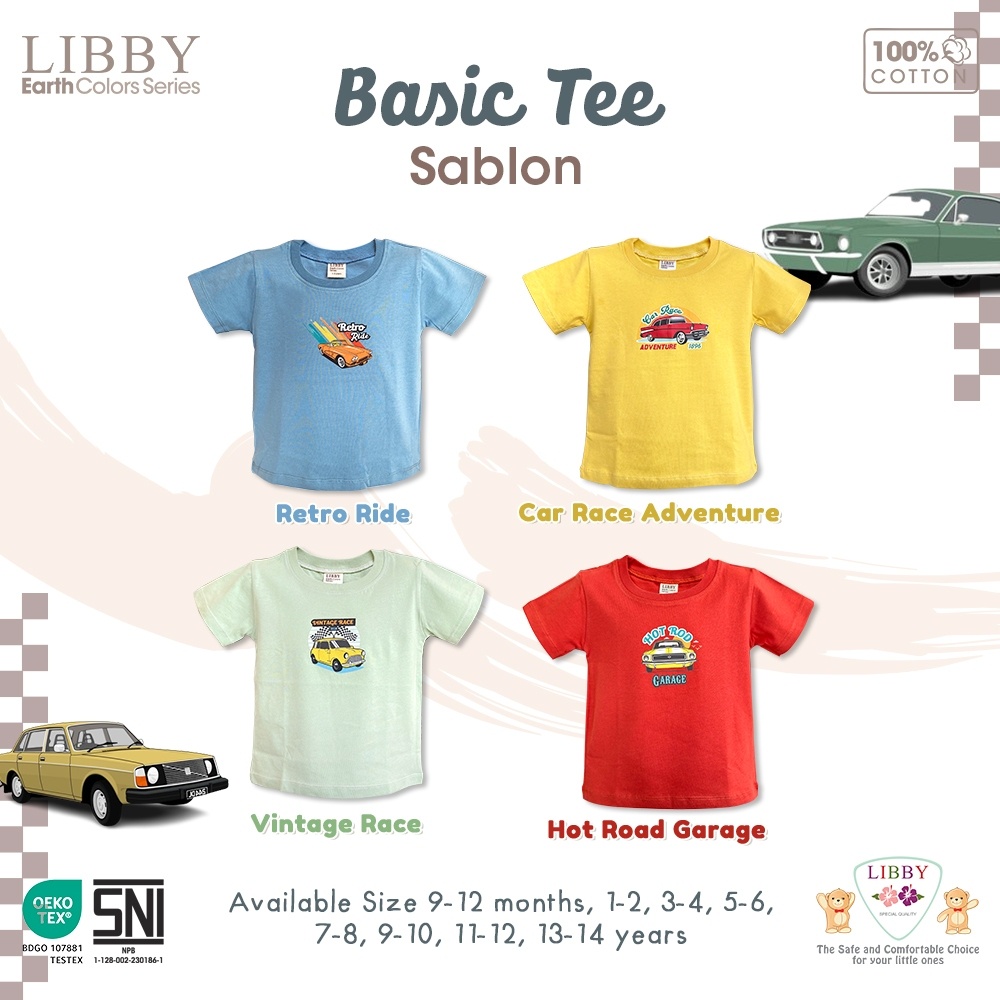 LIBBY - Basic Tee / Kaos Polos Sablon Anak Unisex 9 Bulan - 6 Tahun (1 Pcs/Pack)