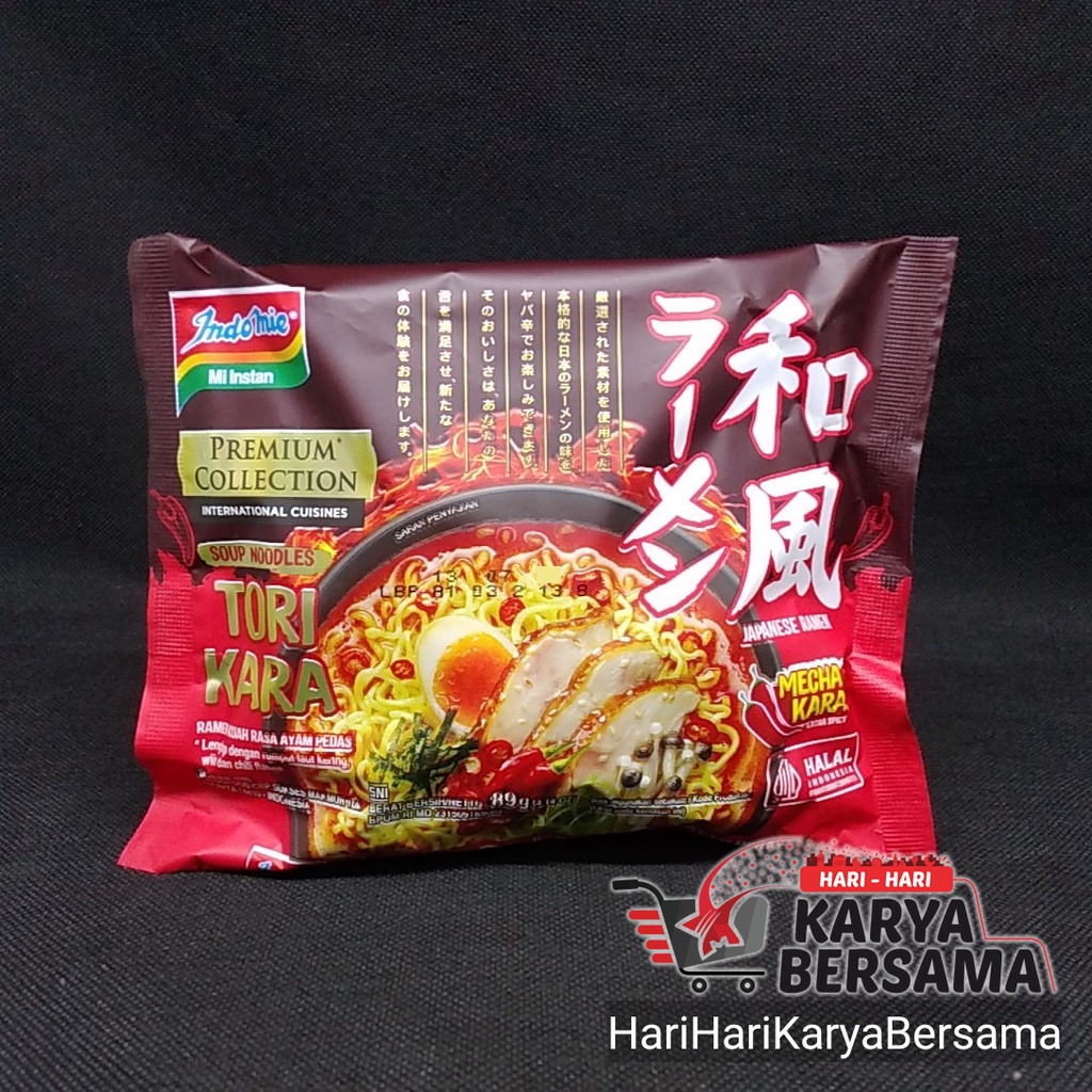 

INDOMIE MI INSTAN PREMIUM TORI KARA JAPANESE RAMEN AYAM PEDAS 89GR