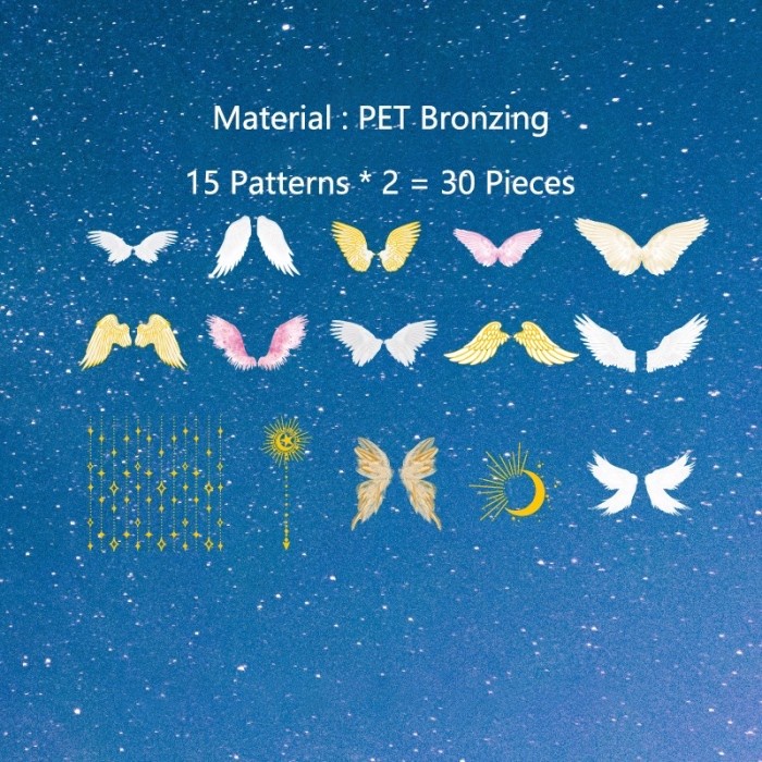 

30 Lembar Fairy Feather Aesthetic Gold Dust Sticker Wings Vintage PET - FANTASY TRACES