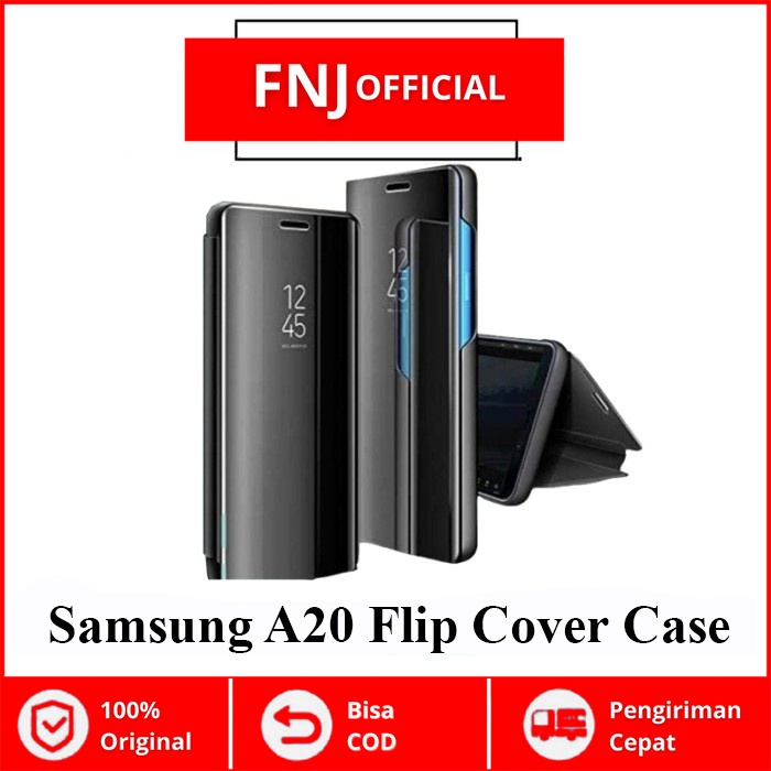 Case Samsung A20/A30 Flip Cover Clear View Mirror - Aksesoris HP Casing Model Buka Tutup Premium Ber