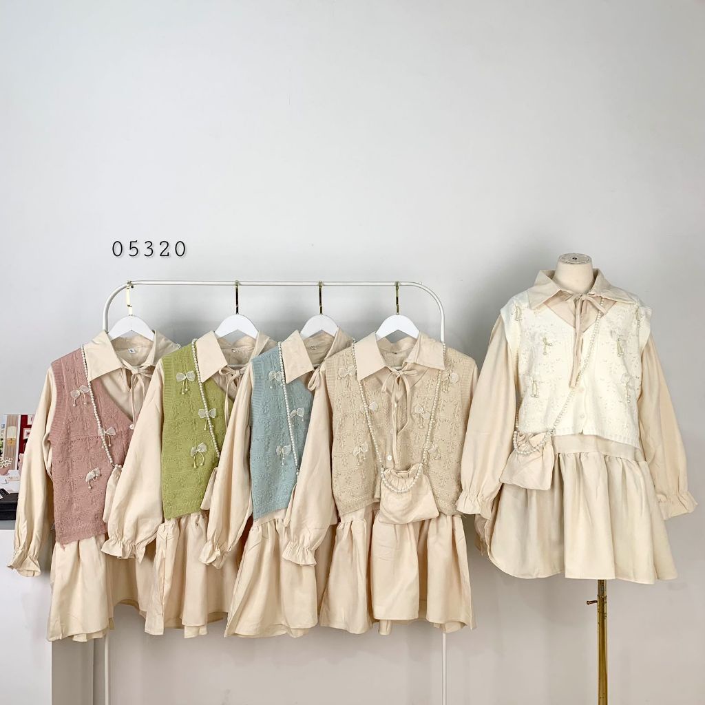 TUNIK RUMPLE 2IN1 POLOS KERAH V NECK LENGAN PANJANG MIX VEST RAJUT YUKENGSI MOTIF PITA PEARL 3D FULL