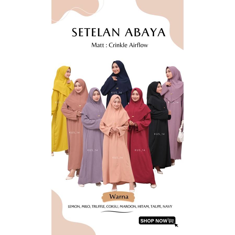Abaya Set Hijab Bergo Crinkle Airflow | Gamis Crinkle Set Hijab Bergo Muslimah