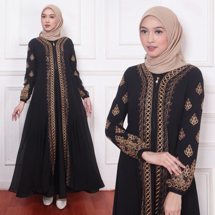 GAMIS ABAYA TURKEY HITAM BORDIR BUNGA MERAH MADENA MKSSR - Hitam, M
