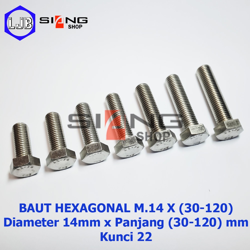 Baut Hex M14 Stainless 304 THE A2-70 Panjang 30 sd 120mm