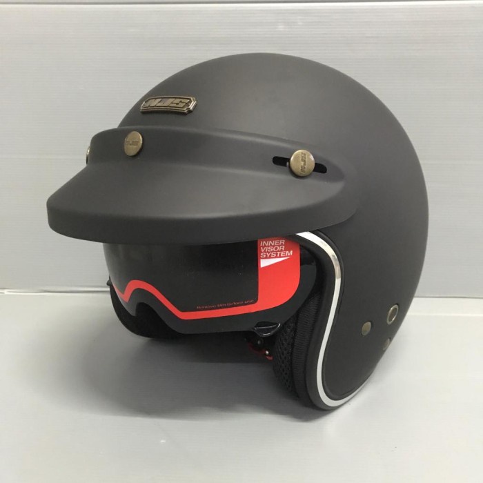 NJS NX 2 SOLID BLACK DOFF HELM RETRO HELM BOGO HELM CLASSIC FREE PET - M