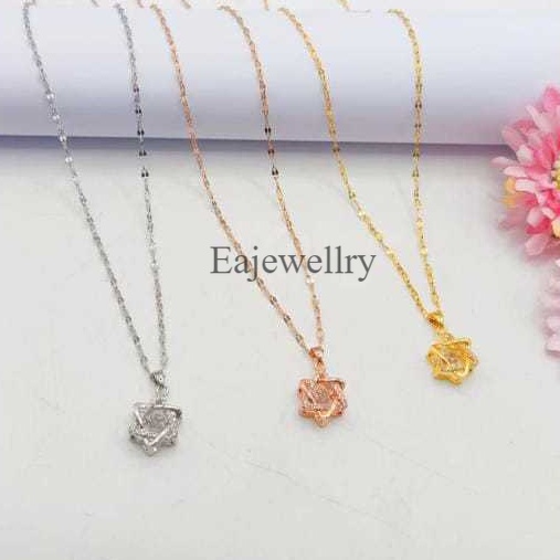 Kalung Wanita Bintang 3 Warna Model Baru Berlapis Emas 24 Karat