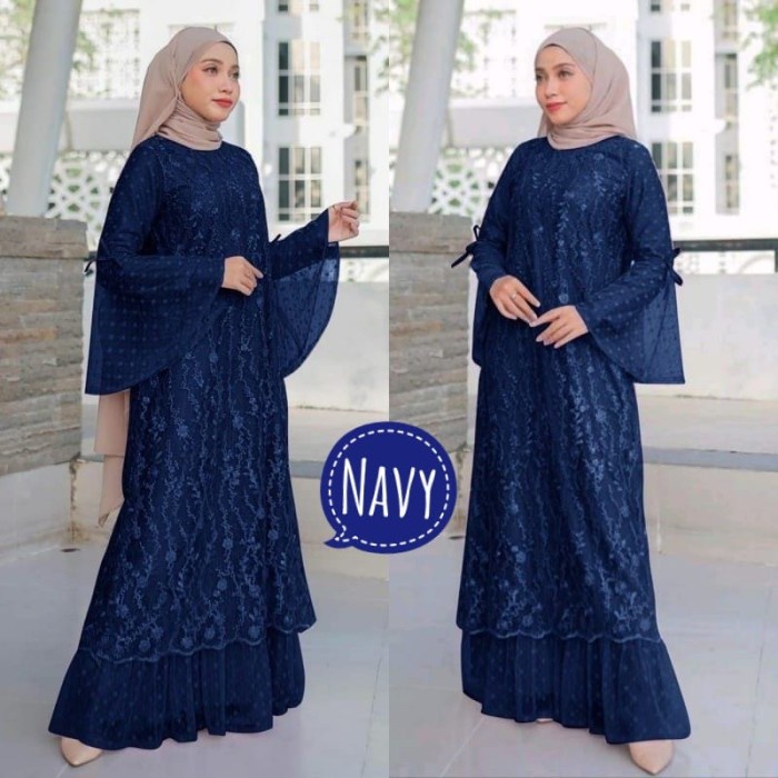 Maxi Nabila Gamis Wanita Bahan Brukat Tile - Dress Muslim Size M-XXL - LIlac, M