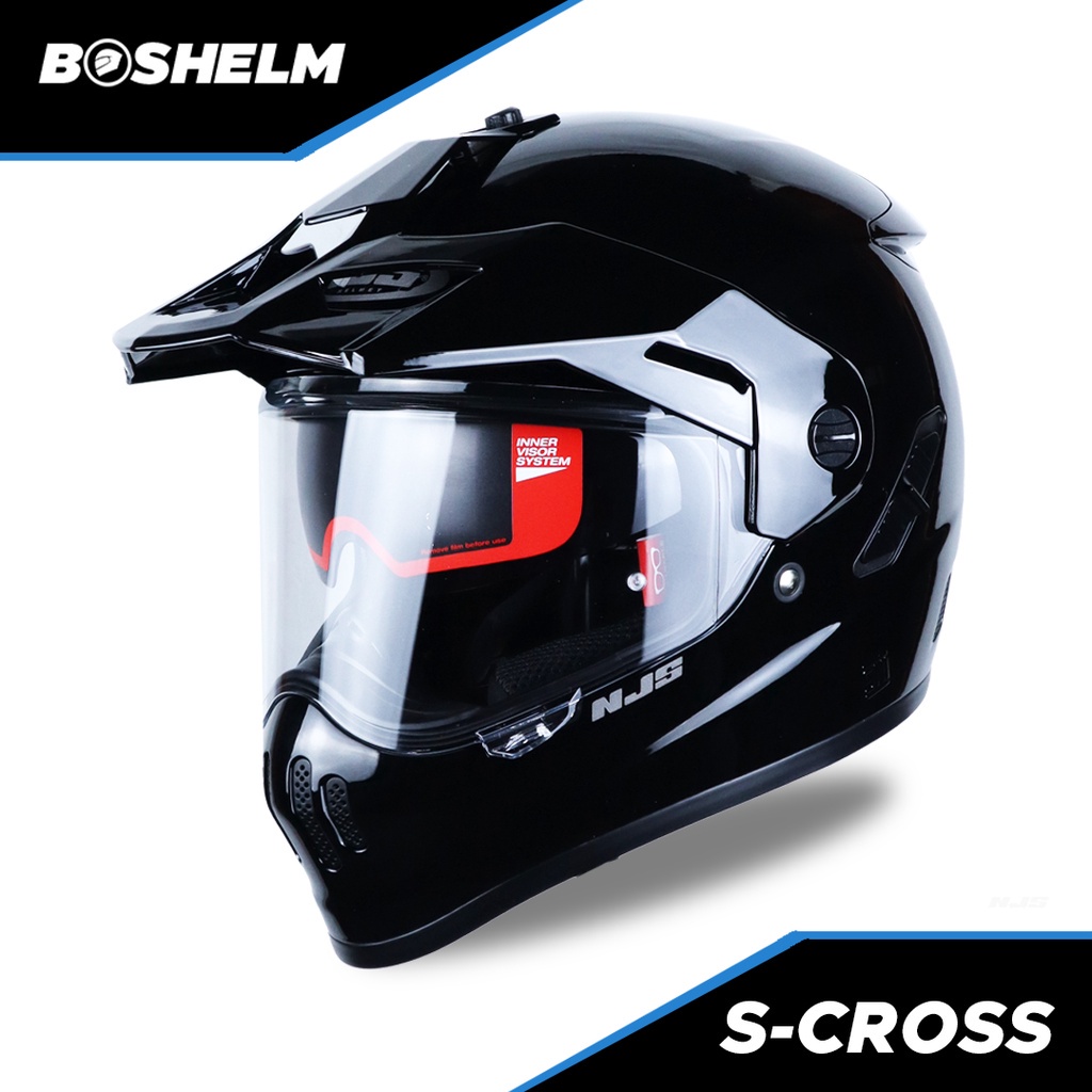 BOSHELM Helm NJS S-Cross Solid HITAM GLOSSY Helm Full Face SNI
