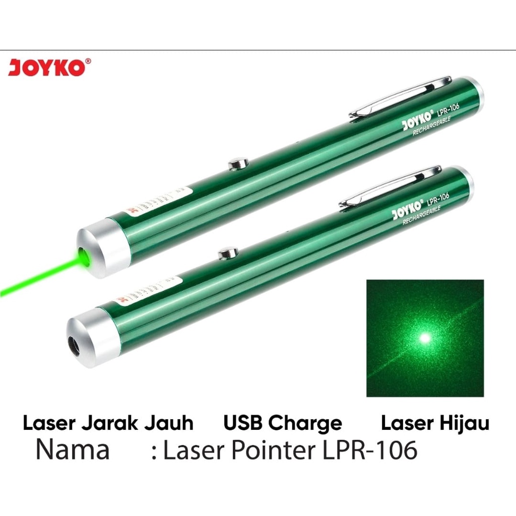 Green Laser Pointer / Penunjuk Laser / Senter Presentasi JOYKO LPR-106 Cas Ulang