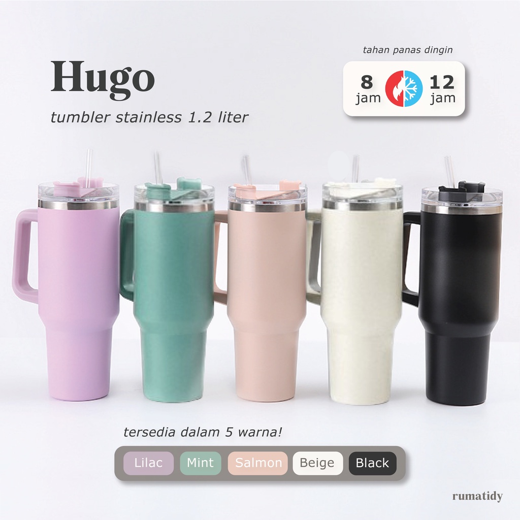 RUMATIDYHUGO TUMBLER STAINLESS JUMBO 1,2 LITER TAHAN PANAS DINGIN 8-12 JAM BOTOL MINUM KOPI TERMOS