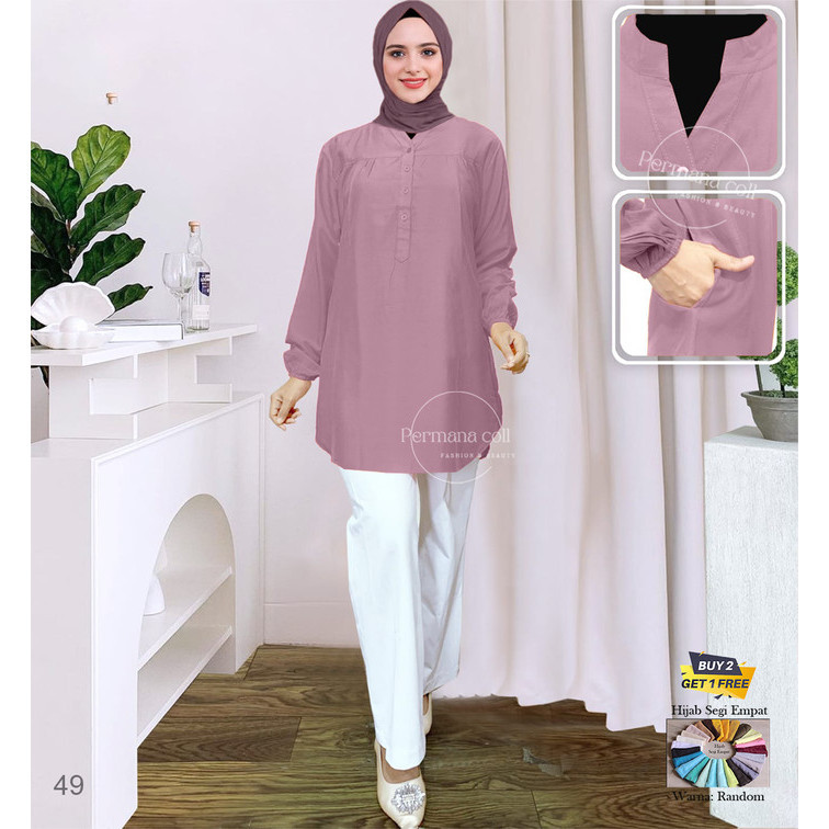 "Girya.Syo" - TERMURAH Kemeja Jumbo Fashion Muslim Lengan Panjang Baju Atasan Blouse Wanita - Lilac,