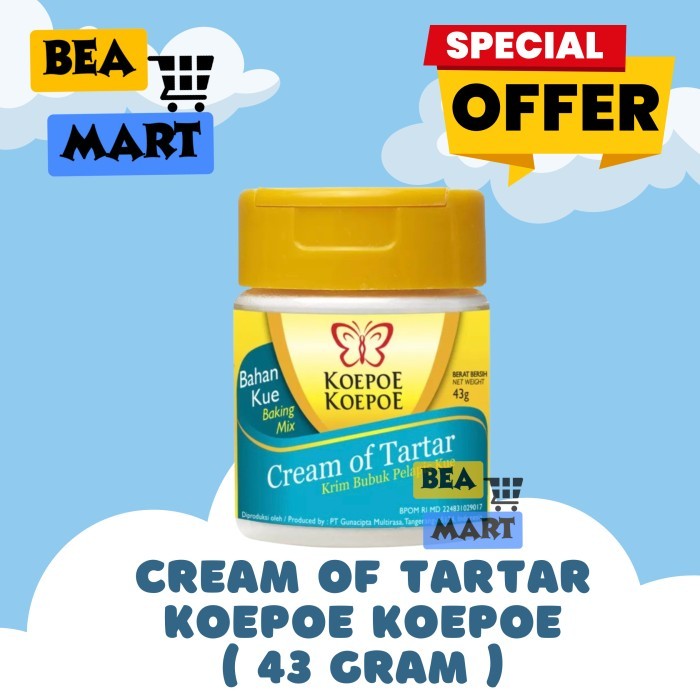 

Cream Of TarTar Koepoe Koepoe 43gr | Krim Bubuk Pelapis Kue Tar Tar Kupu Kupu 43 gr gram