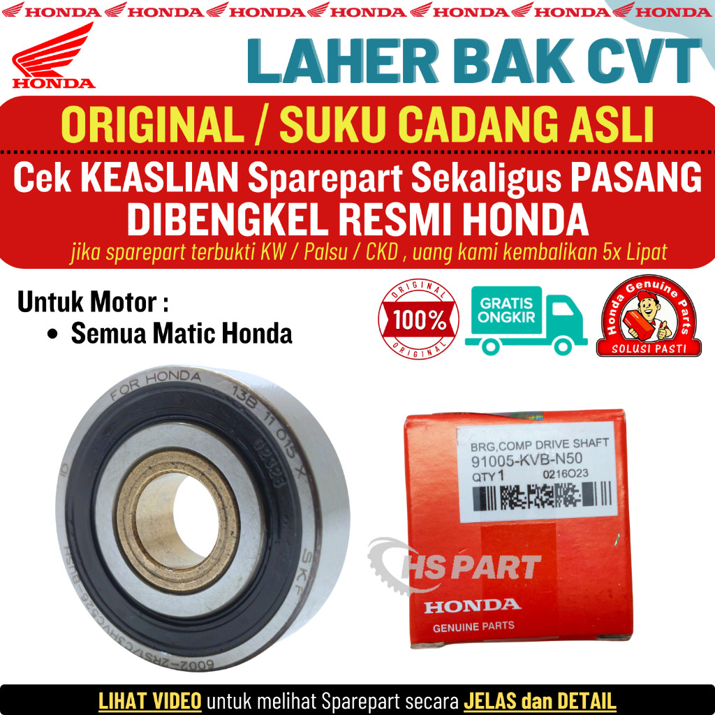 Laher Bearing 6002 RS Original Honda , Bearing Bak CVT Beat , Bearing Bak CVT Beat Fi , Bearing Bak 