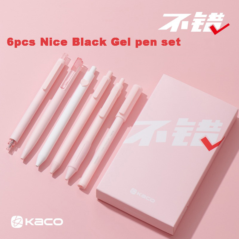 

KACO Gel Pens Set 5/6pcs 0.5mm Black Ink, Retractable Signature Pen Aesthetic Stationery for Teachers Students Office Staff Gift