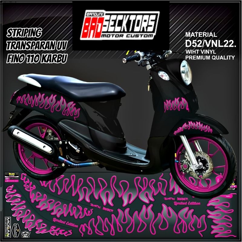 Decal Sticker Striping Variasi Transparan Uv Fino Karbu Api Fino Karbu Justin Bieber Yamaha Fino 115