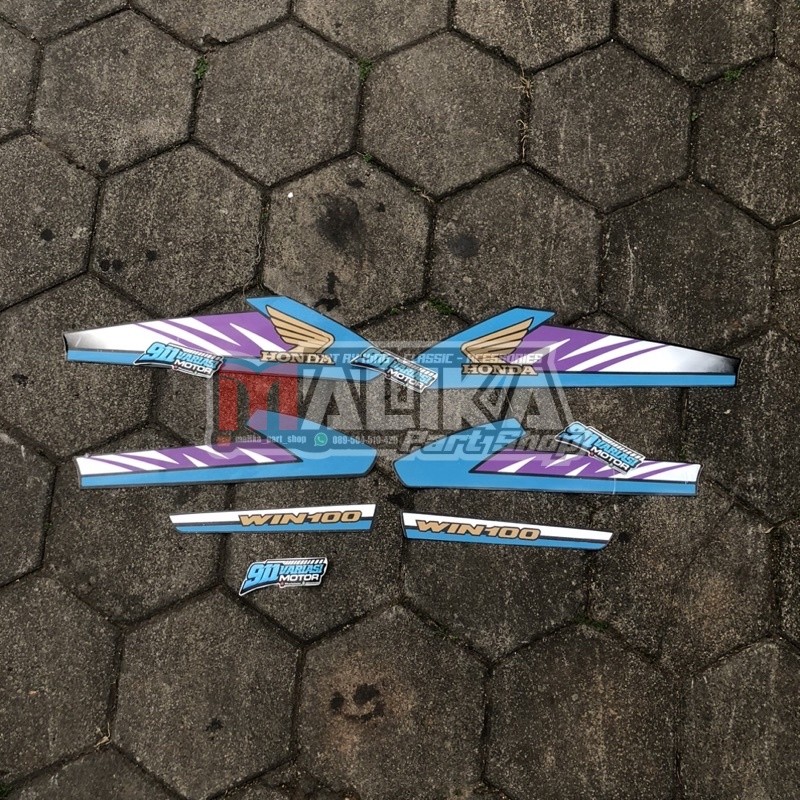 Striping Stiker List Body Win100 | Variasi Custom Body Set Tangki Honda Win 100 | Warna Biru Ungu Ta
