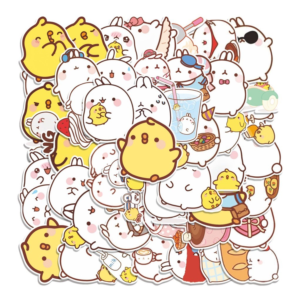 

COD 50 Pcs Stiker MOLANG & PIU PIU CARTOON Lucu Anti Air Untuk Dekorasi Notebook Sepeda Skateboard Handphone