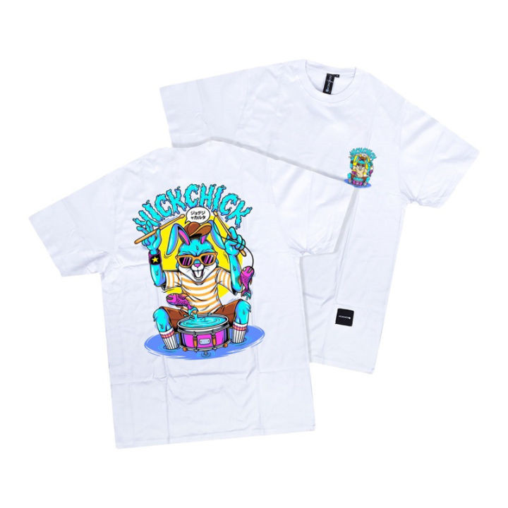 【COD】 T-Shirt Kaos Pria Bunny Drum White Longgar Casual CETAK COTTON COMBED