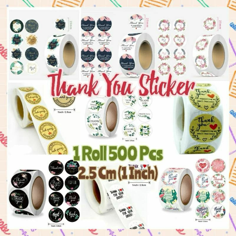 

[COD] BN Stiker Roll Thank You Happy Birthday isi 500 Pcs ukuran 2.5cm Sticker Kartun Terima Kasih Kata Motivasi Bulat Label Packing Makanan Kue Amplop